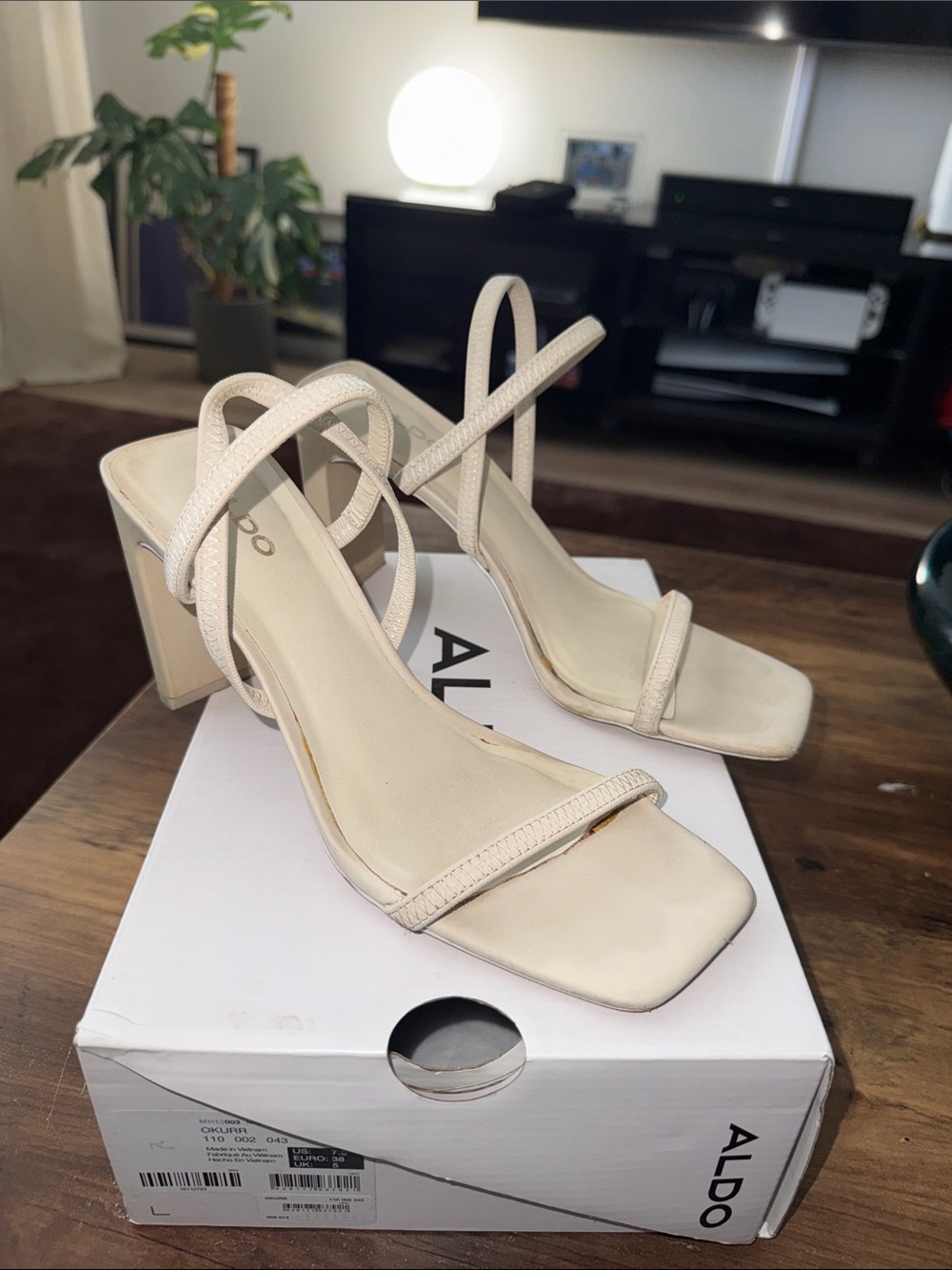 ALDO Cream Strappy Square-Toe Block Heels